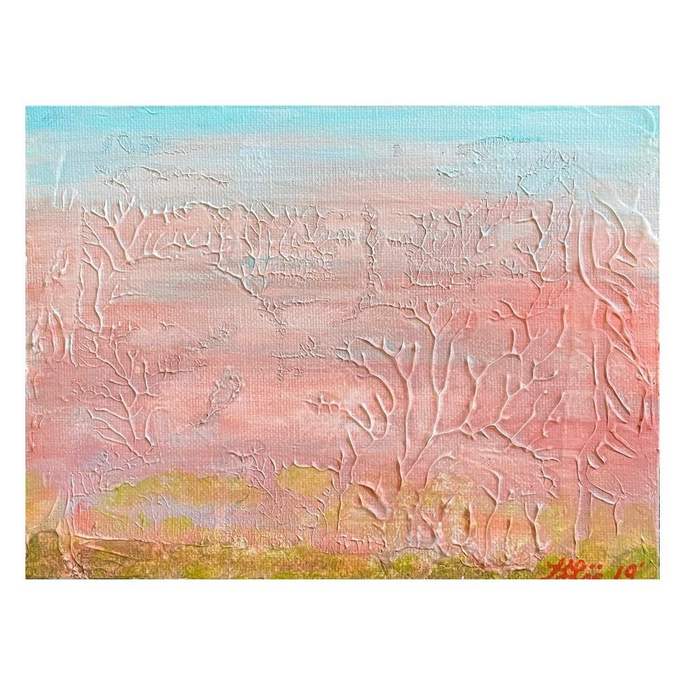 Original Abstract Textured Landscape Painting Pastel Pink Blue 5x7 Canvas 2019